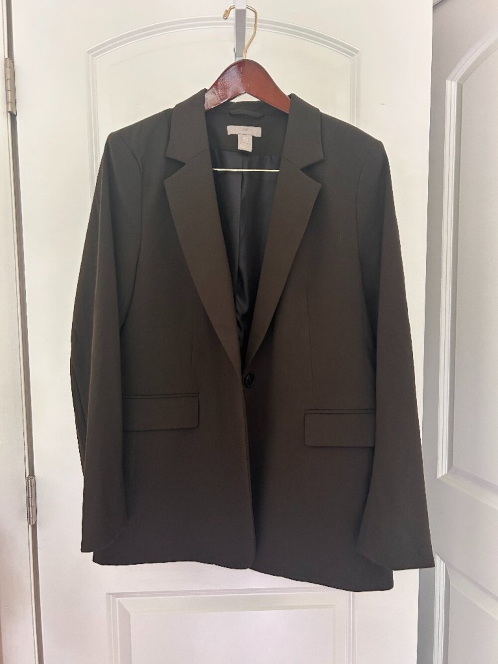 H&M Modern Classic Single-Breasted Blazer Dark Green Notch Lapel Size M